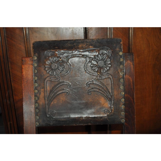 Set of Antique Embossed Leather Dining Chairs, 1900s For Sale - Image 3 of 11