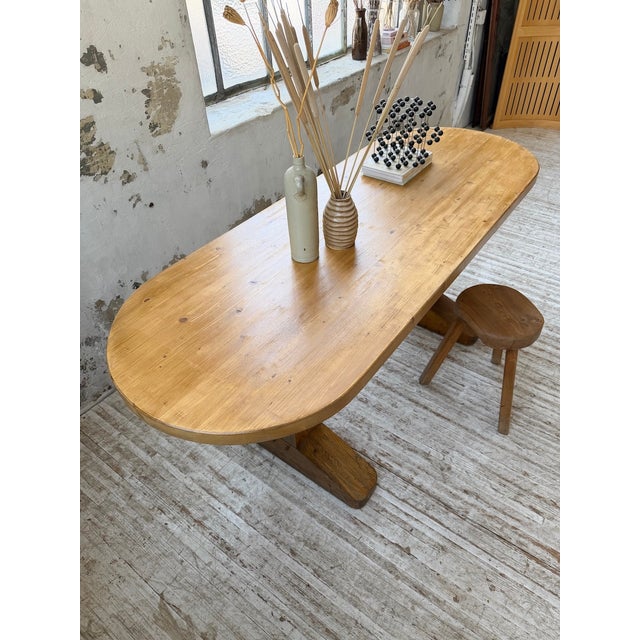 Brown Brutalist Oval Table in Pine, 1950 For Sale - Image 8 of 18