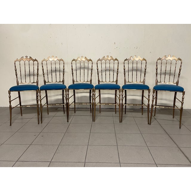 Chiavarine Chairs in Brass and Fabric, 1950s, Set of 6 For Sale - Image 13 of 18