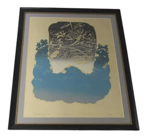 1970s Abstract Print by David Erez, Framed