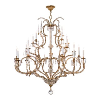 Imposing Gilt-Iron & Crystal Basket-Form 25-Light Chandelier For Sale