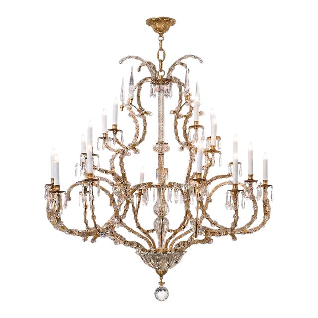 Imposing Gilt-Iron & Crystal Basket-Form 25-Light Chandelier For Sale