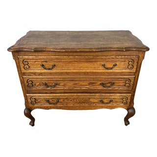 Vintage French Louis Carved Oak Chest of 3 Drawers For Sale
