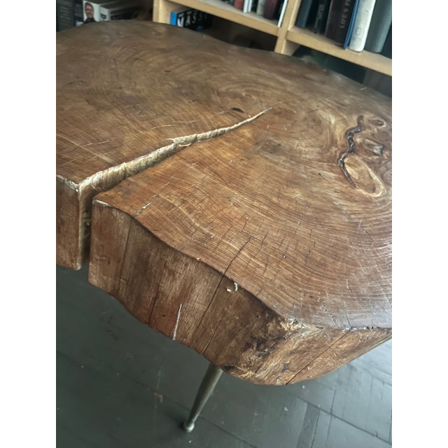 Wood Mid Century Live Edge Coffee Table Maple Brass Legs For Sale - Image 7 of 10