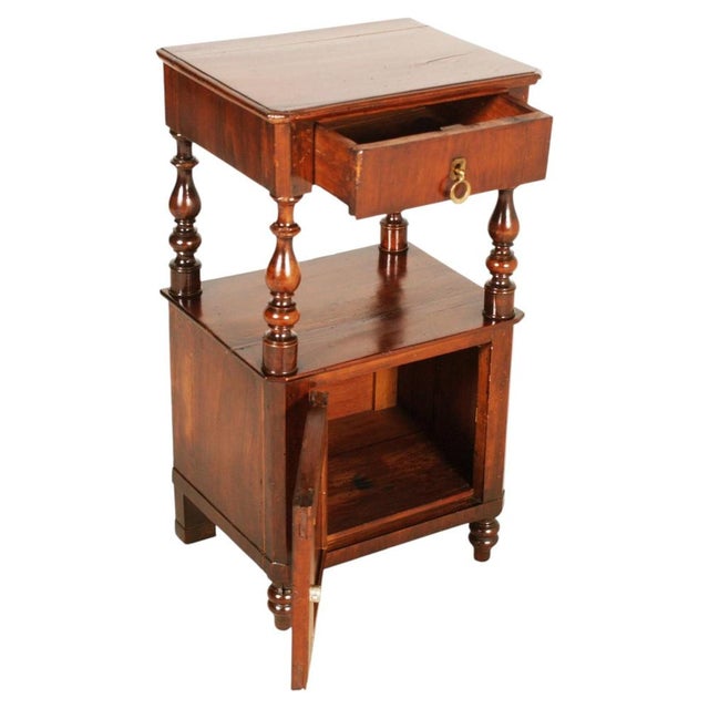 Italian Walnut Bedside Table with Drawer and Cabinet, Late 19th Century For Sale - Image 3 of 8