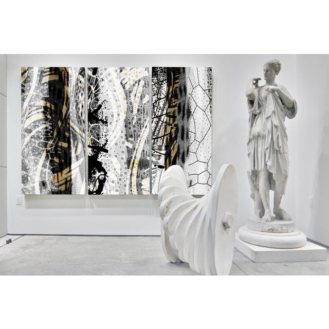 "Banded Gray" by Michael DesRosiers Abstract Mixed-Media on Canvas - Set of 3 For Sale - Image 9 of 10