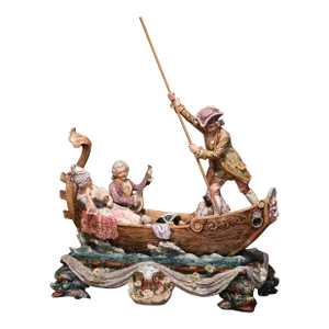 Early 20th Century French Barbotine Venetian Boat Figural Centerpiece