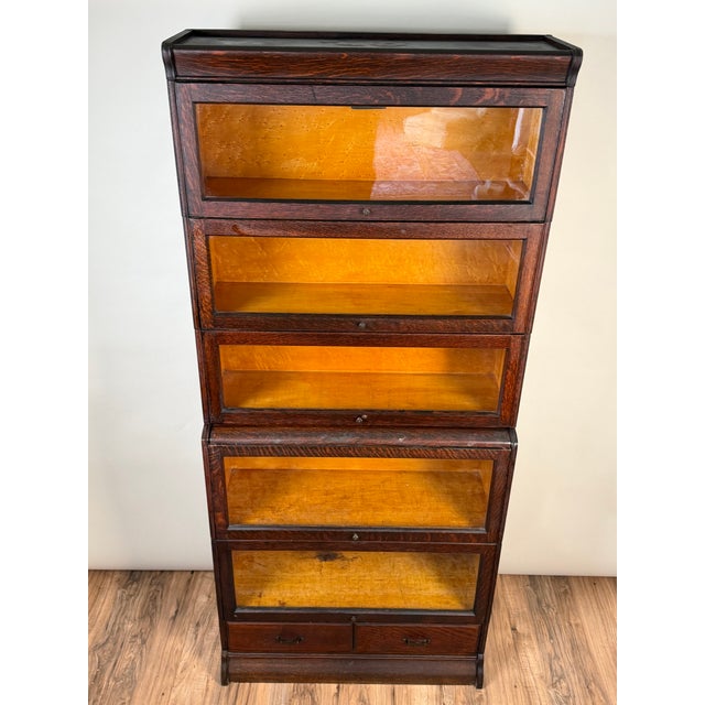 American Antique Hale System Quarter-Sawn Oak Five-Stack Barrister Bookcase, C. 1910 For Sale - Image 3 of 15