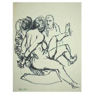 Leo Guida, Figures, Pen Drawing, 1970s For Sale