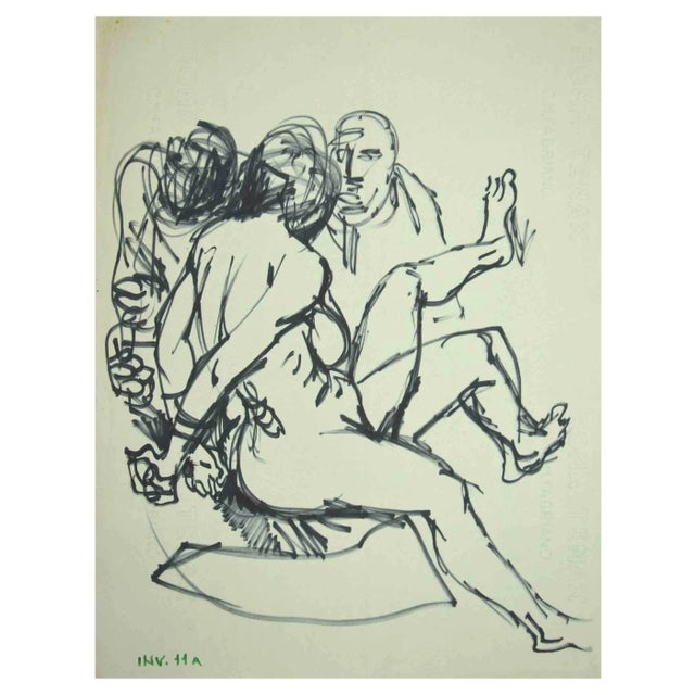 Leo Guida, Figures, Pen Drawing, 1970s For Sale