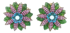 Stanley Hagler & Ian St. Gielar Glass Beaded Flower Earrings, 1990's