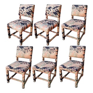 Mid-Century Parsons Dining Chairs, Upholstered in Vintage Japanese Designer Textile, Milo Baughman Style, Set of 6 For Sale
