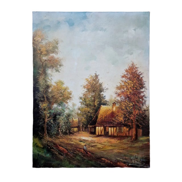 Late-20th Century Signed Villi - Cottage Landscape, Oil on Canvas For Sale
