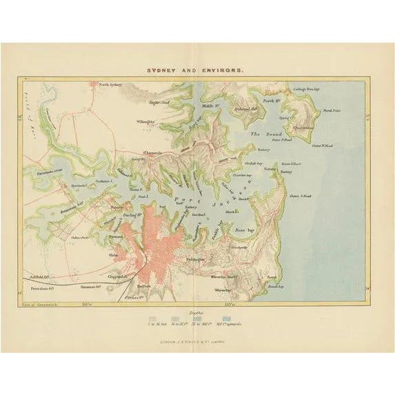 Antique Map of Sydney and Port Jackson, 1889 For Sale