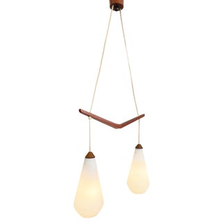 Danish Teak Hanging Light in White Opaline Glass, 1960s For Sale