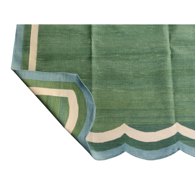 Casa Cosima Handmade Cotton Scalloped Green Rug For Sale - Image 4 of 11