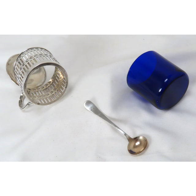Silver Antique Edwardian Sterling Silver & Cobalt Blue Glass Mustard Pot For Sale - Image 8 of 13
