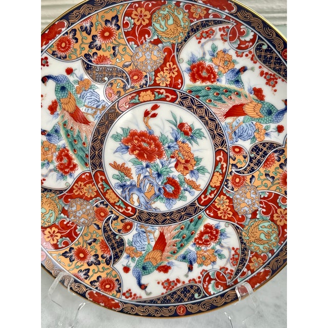 Japanese Vintage Japanese Arita Yaki Plate, Adorned With Peacocks For Sale - Image 3 of 8