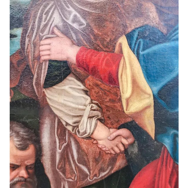 Monumental 16th-century painting depicting the scene of the visitation of mary . Anonymous painter of the lombard school ....