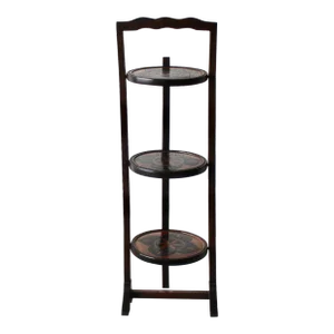 Vintage Mid Century Hand Crafted Wood Three Tier Plate Cake Plant Stand