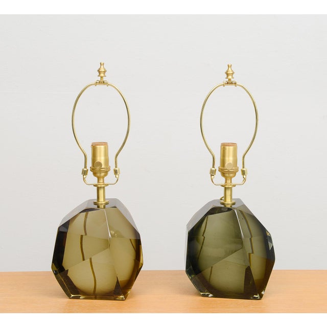 Glass Pair of Contemporary Murano Amber Table Lamps For Sale - Image 7 of 7