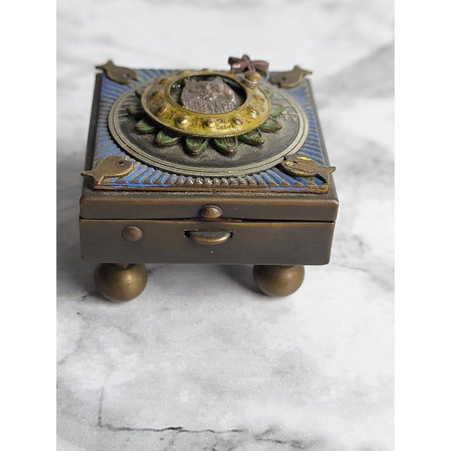 Abstract Expressionism 20th Century Ornate Brass Copper Trinket Box For Sale - Image 3 of 9