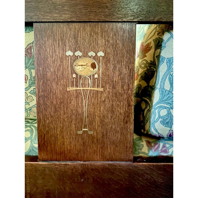 Brown Vintage Stickley Arts & Crafts / Mission Harvey Ellis Oak Settle Sofa With Inlays For Sale - Image 8 of 15