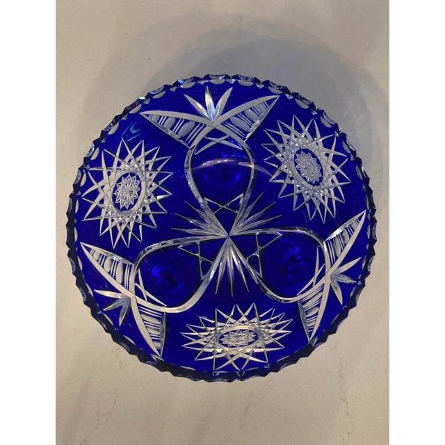 Traditional Vintage Cobalt Blue Bohemian Crystal Bowl For Sale - Image 3 of 7