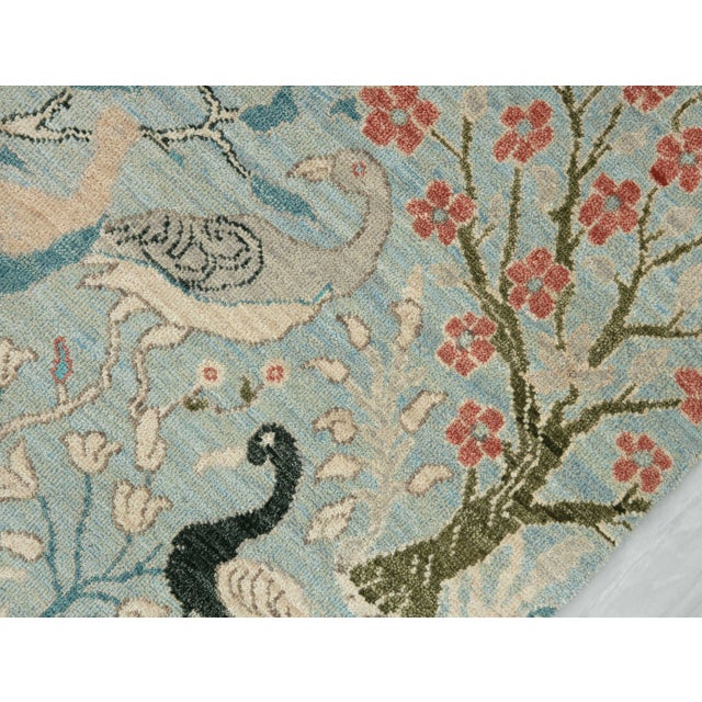 2.6x15ft. Light Blue Peacock Bird Garden Hand Knotted Wool Rug For Sale - Image 6 of 18