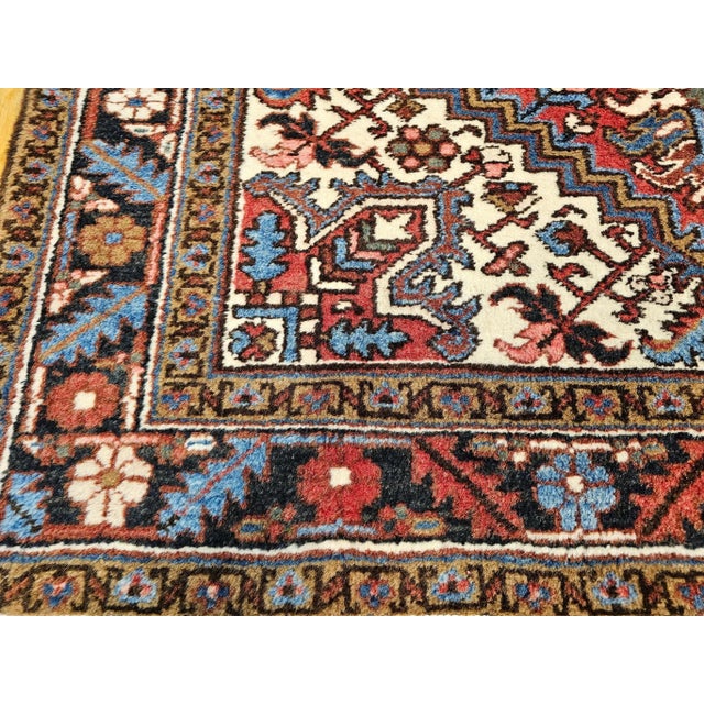 Vintage Heriz Area Rug, Handwoven Geometric Pattern, Red & Navy, 5’ X 7’ For Sale - Image 11 of 11