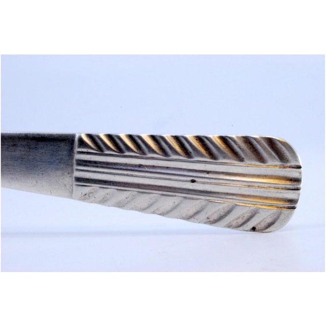 Metal Plain Silver Soup Ladle with Embossed Handle For Sale - Image 7 of 9