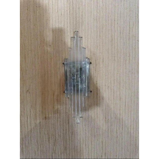 Poliarte 1970s Albano Poli Modernist Clear Stacked Glass Poliarte Linea Wall Sconces For Sale - Image 4 of 10