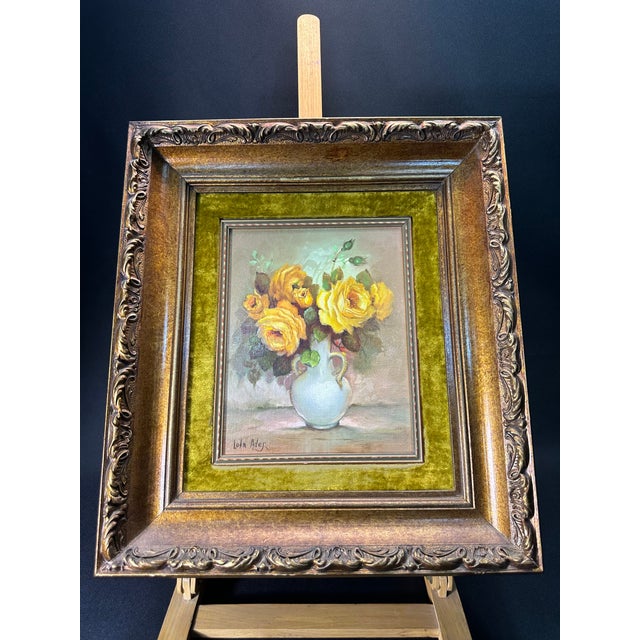 Mid-Century Modern 1950s Mid-Century Modern Lola F Ades Yellow Roses Painting, Framed For Sale - Image 3 of 7