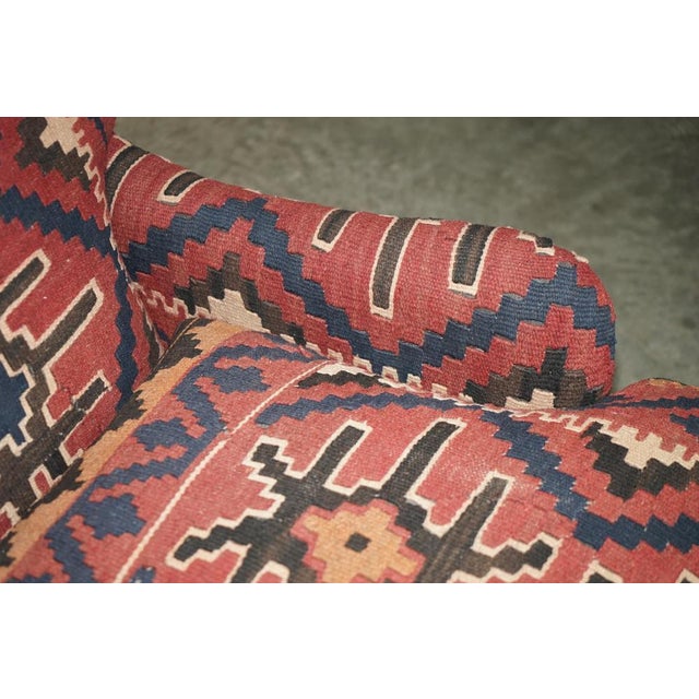 Kilim and Dark Brown Leather Howard Lounge Chair from George Smith of Chelsea For Sale - Image 5 of 16