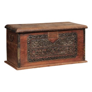 Early 20th C. Teak Box W/ Intricate Carvings For Sale