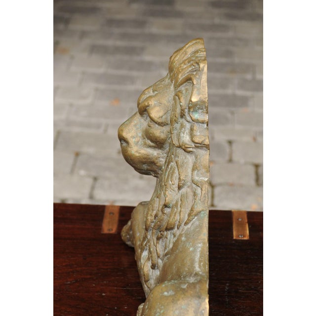 English Brass Lion Sculpture from the Late 19th Century in Reclining Position For Sale - Image 4 of 12