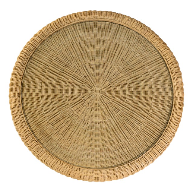 2020s Flora 42 in. W Round Rattan Dining Table with Glass Top, Natural Rattan For Sale - Image 5 of 6