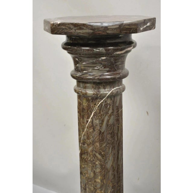 Vintage Italian Empire Style Purple Brown Marble and Resin Column Pedestal Plant Stand. Item features 3 part construction...