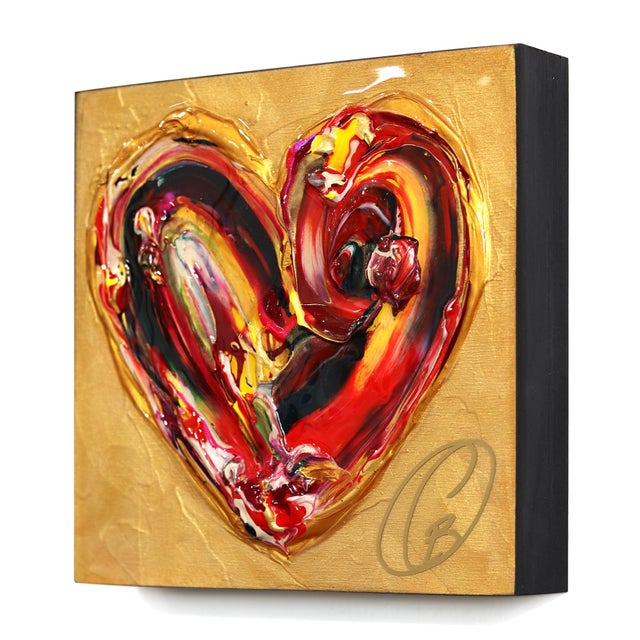 Contemporary Divine Spark of Love XXXXX - Original Heart Pop Art Mixed Media Acrylic and Resin on Wood Panel by Cynthia Coulombe-Bégin For Sale - Image 3 of 9