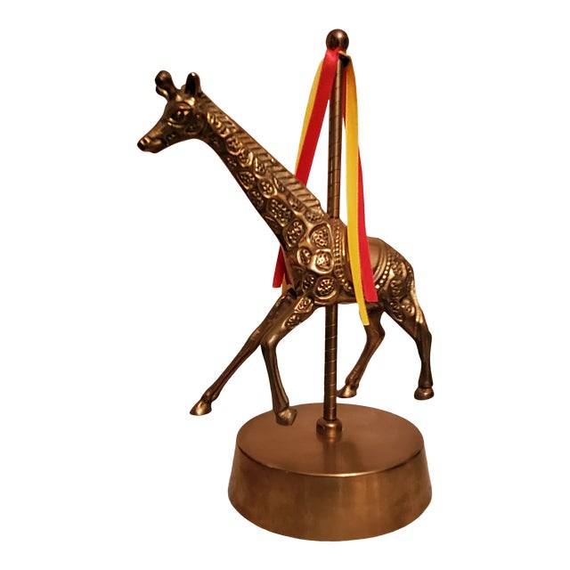 Vintage Late 20th Century Brass Giraffe Music Box Carousel | Chairish