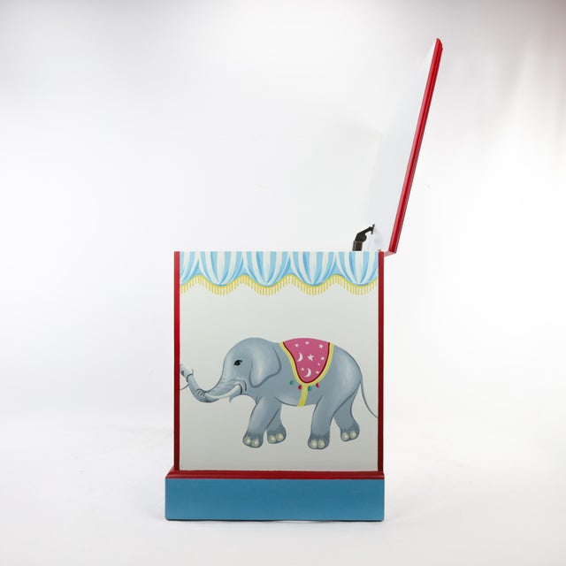 2020s Charming Circus-Themed Wooden Toy Box With Safe, Child-Friendly Design For Sale - Image 5 of 12
