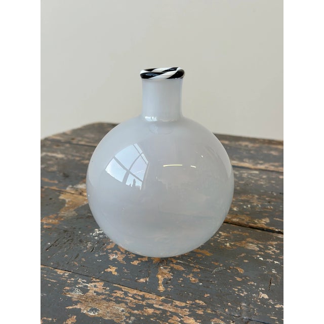 Postmodern Vintage White + Black Blown Glass Vessel, Circa 1980s For Sale - Image 3 of 9