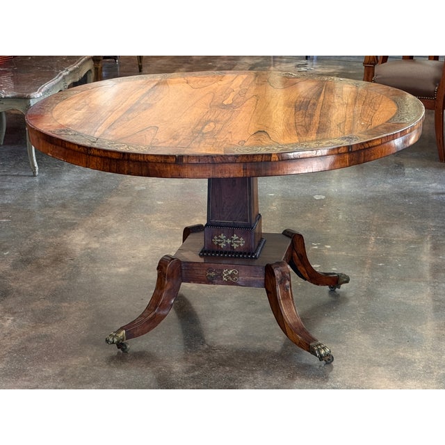 Traditional 19th Century Regency Rosewood Center Table With Brass Inlay For Sale - Image 3 of 14