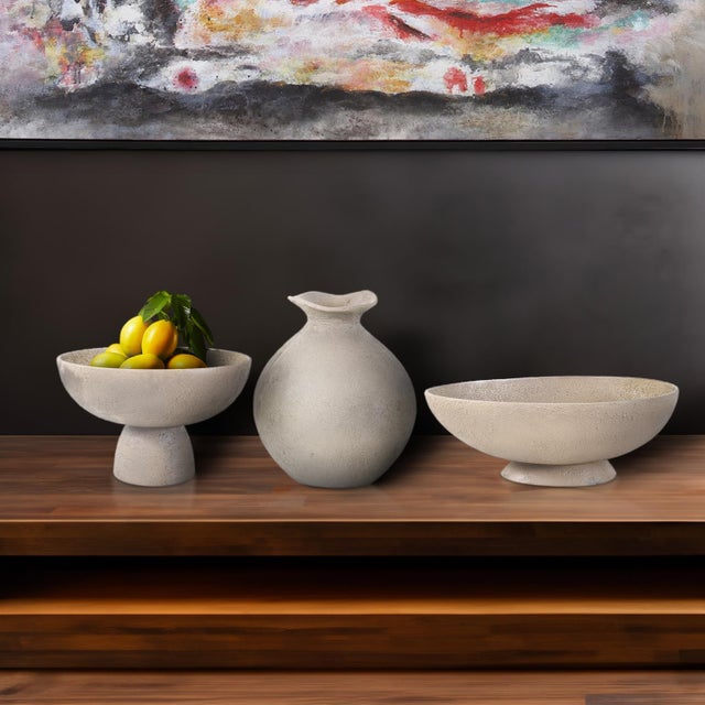 Metal Textured Blanton Taupe Round Bowl For Sale - Image 7 of 8