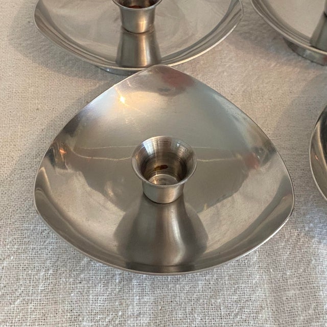 Danish Modern Stainless Steel Denmark 4 Candle Holders and 4 Tea Light Holders - Set of 8 For Sale - Image 4 of 12