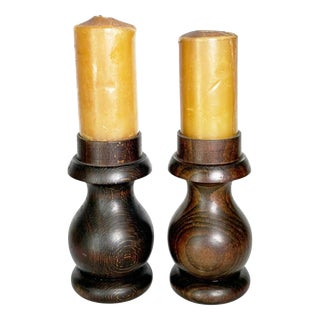 20th Century Brown Wooden Candlesticks, France, Set of 2 For Sale