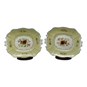 C. 1840 Chamberlains Worcester Hand Painted Dessert Dishes Gadrooned Rim a Pair