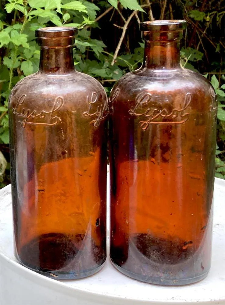 1910 - 1920 Antique Brown Cork Top Lysol Bottles - a Pair | Chairish