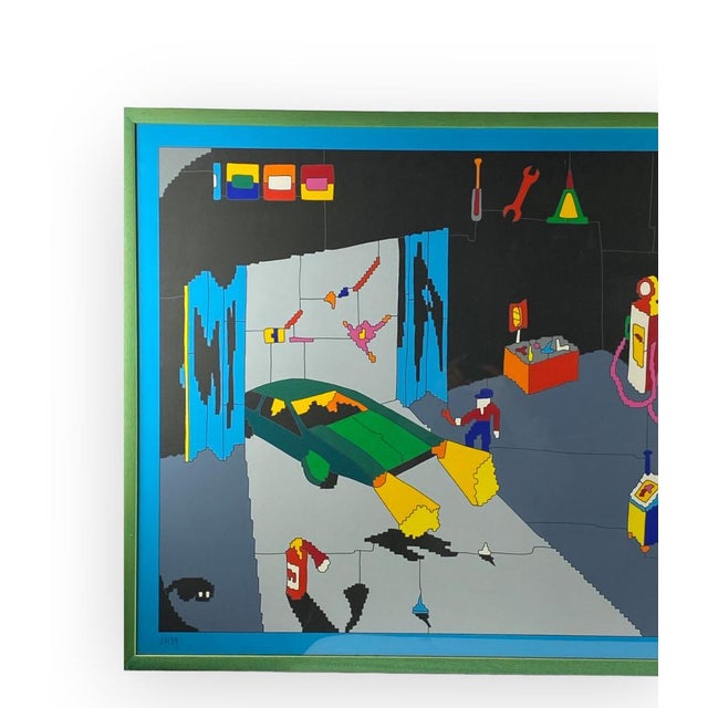Postmodern Ugo Nespolo, Garage, 1980s, Serigraph For Sale - Image 3 of 14
