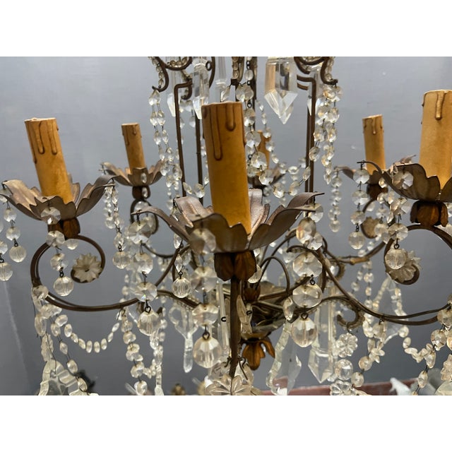 Large Beaded Crystal Florentine Chandelier, 1950s For Sale - Image 6 of 10